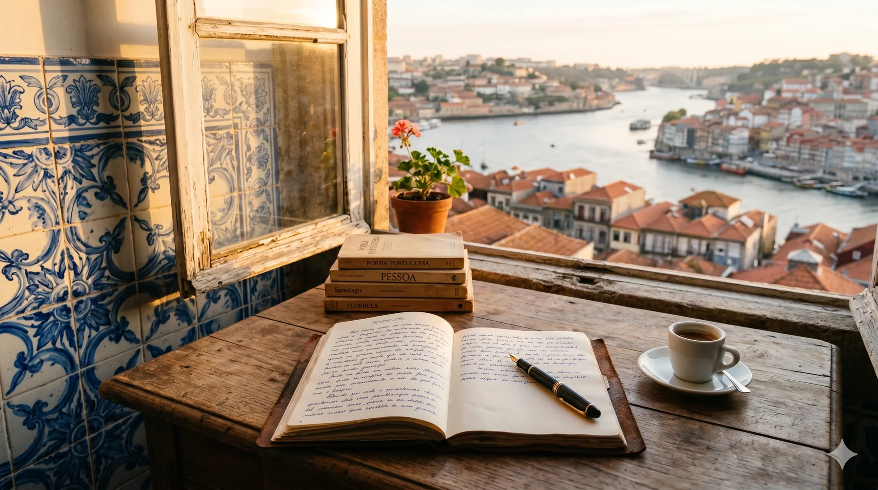 A writer's desk with notebook and pen, the kind of review material Nuno prepares between lessons